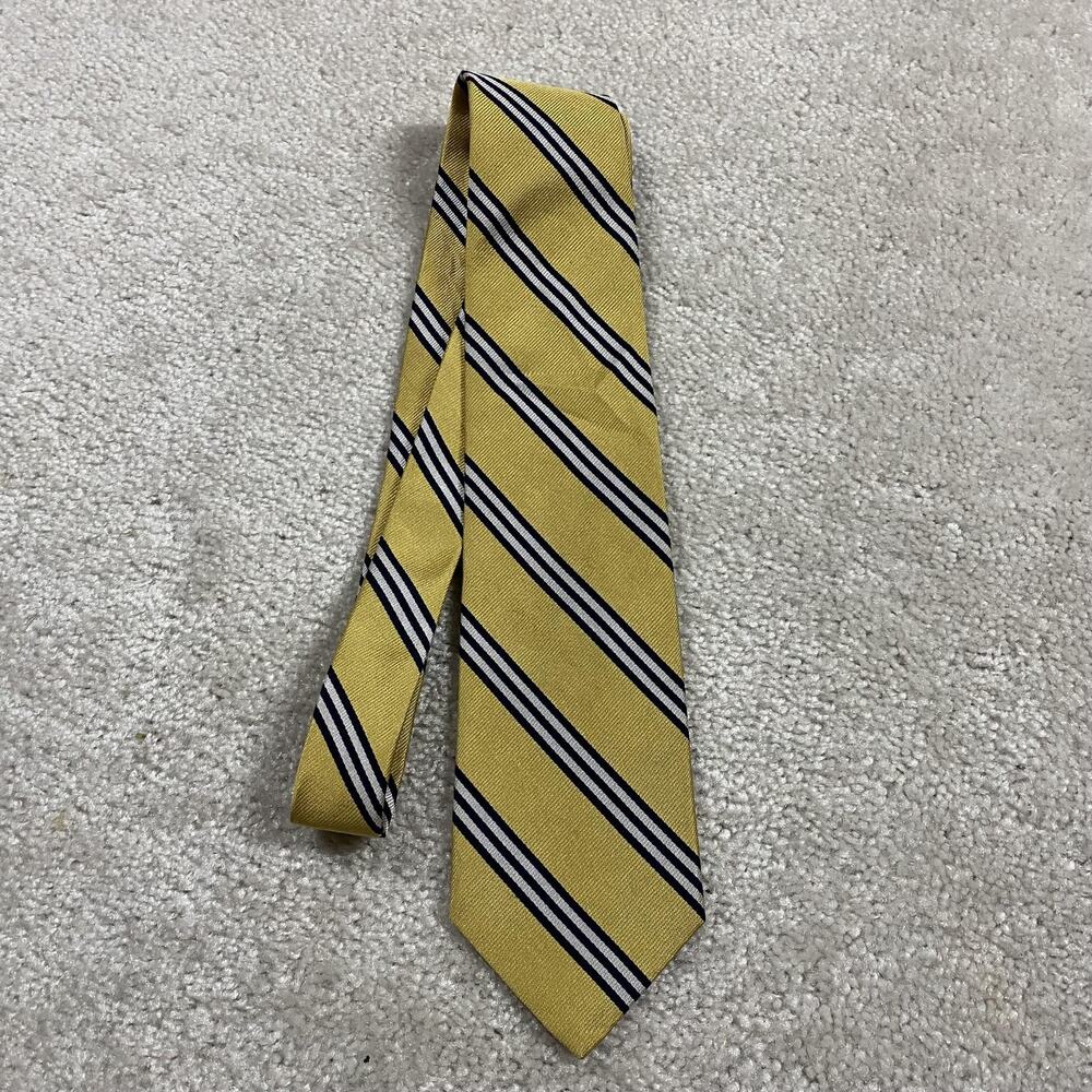 VTG Brooks Brothers Tie Yellow Navy Striped Silk Necktie USA Preppy Academia